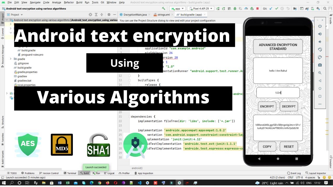 Android Text Encryption with Multiple Algorithms: AES, SHA1 Source Code