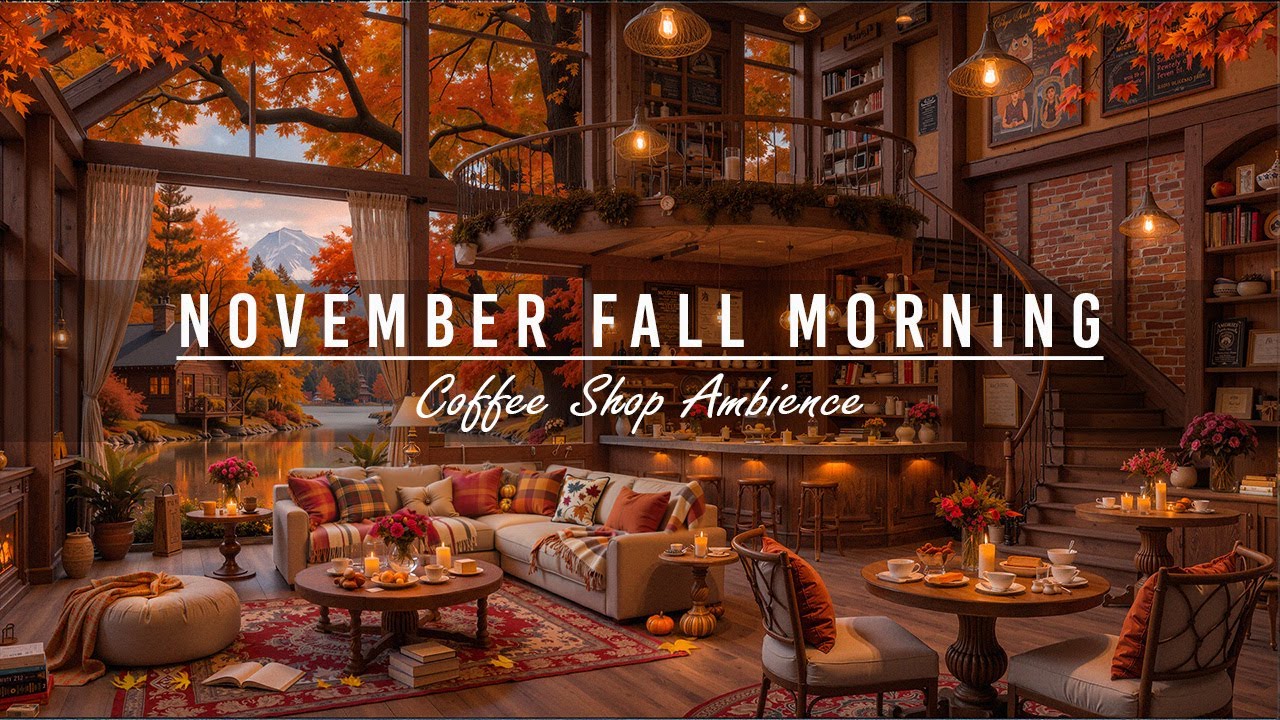 Relaxing November Fall Morning at Cozy Coffee Shop ☕ | Soft Jazz Instrumental for Stress Relief