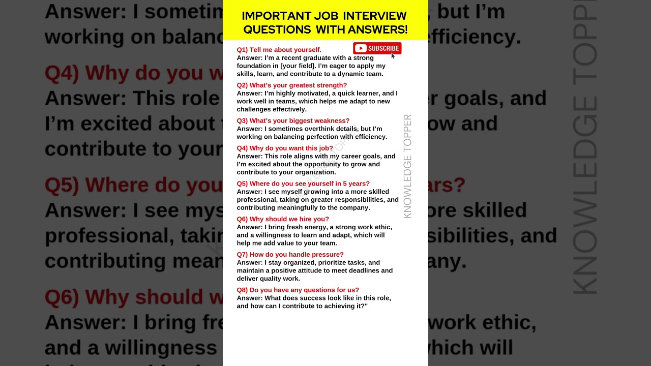 8 Top 8 Job Interview Questions & Answers 💼