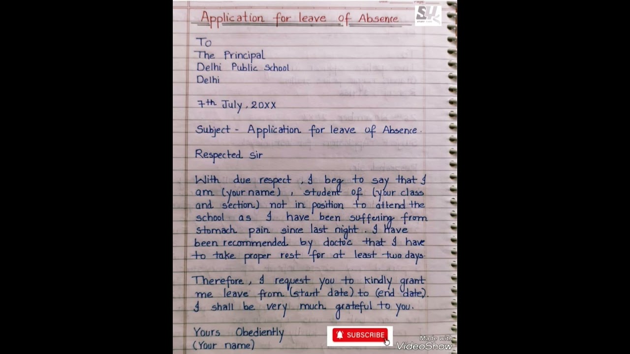 Format for Sick Leave Application for School and Office