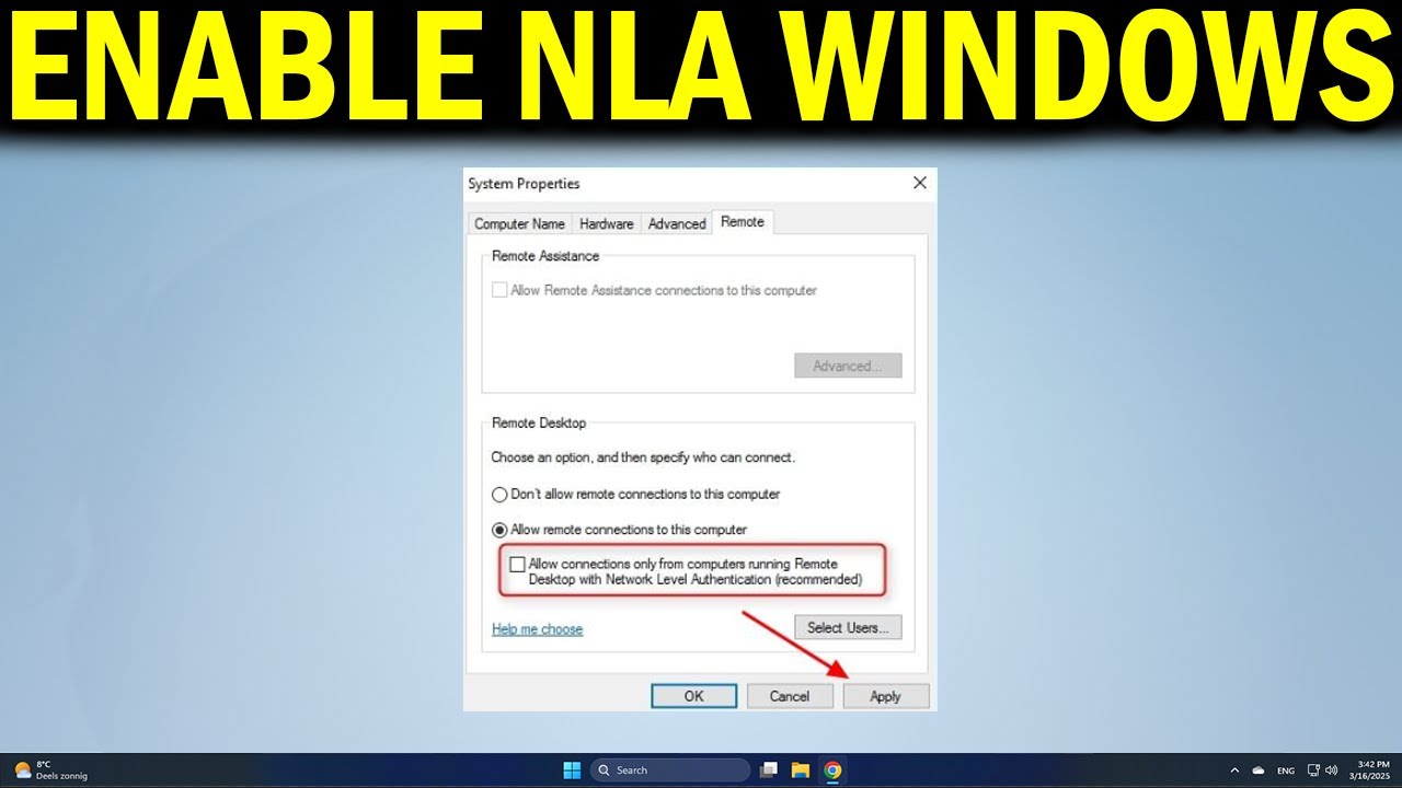 Enable Network Level Authentication in Windows ๐ฅ๏ธ