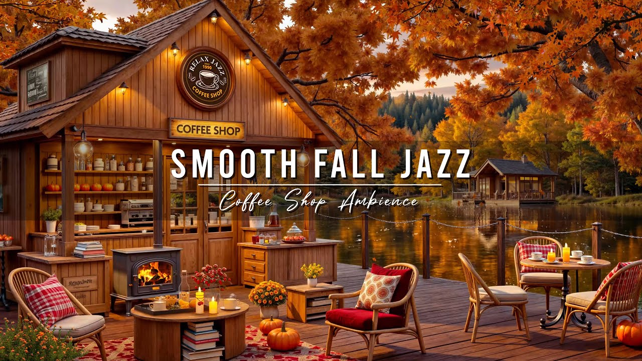 Relaxing Lakeside Jazz & Cozy Fall Coffee Shop Ambience ☕🎶