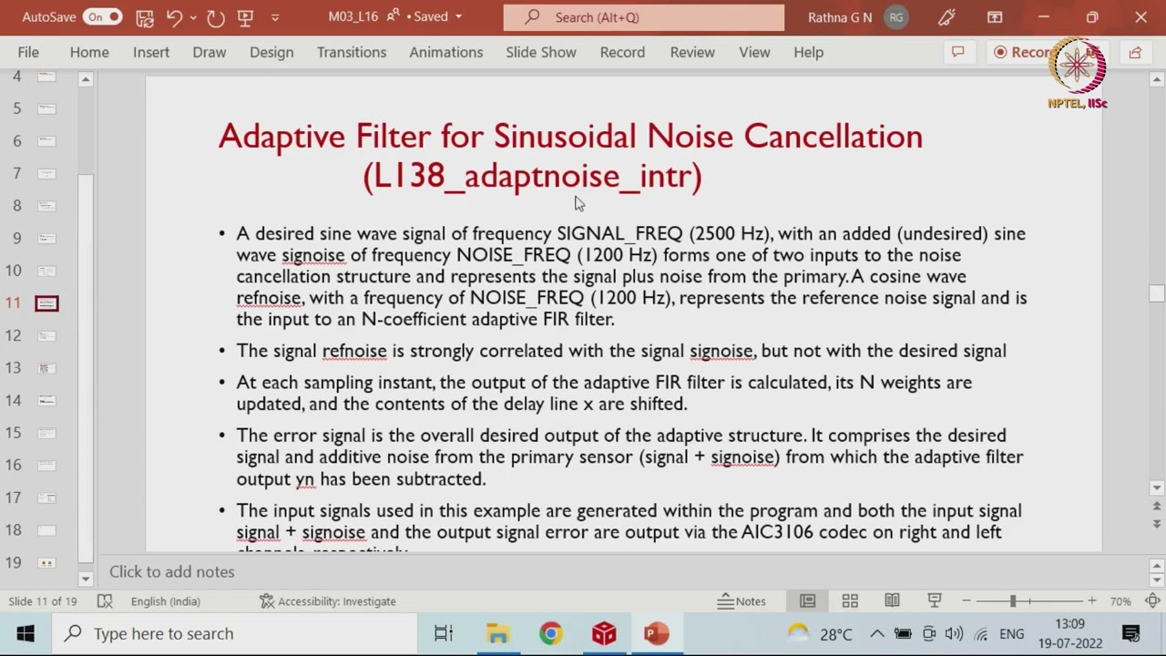 Lec 52: Adaptive Filters & Noise Cancellation