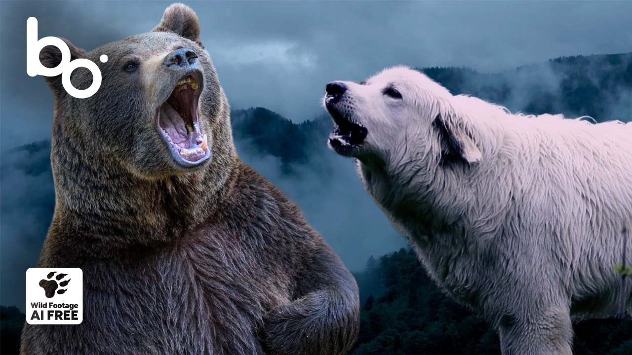 Chien de berger brave face à un ours 🐶🦝