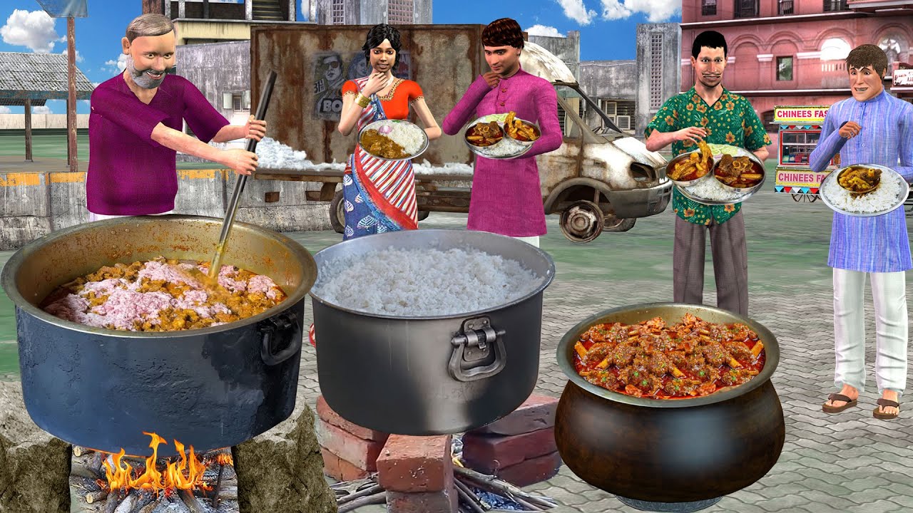 Delicious Village Mutton Curry & Rice 🍛 | Fun Hindi Street Food Story & Moral Lessons