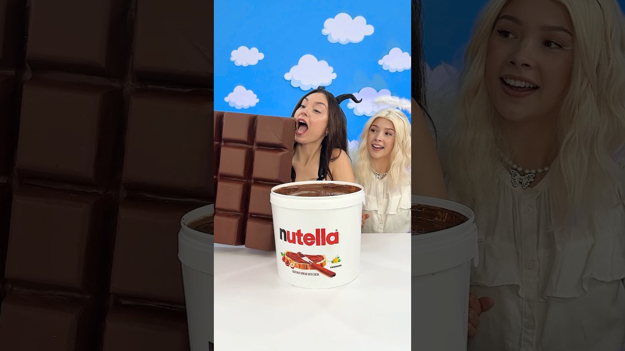 Angel vs Demon! Giant Chocolate Bar vs Nutella 🍫