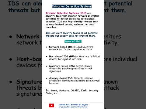 What is IDS | Intrusion Detection Systems | Info | Cybersecurity | Security Awareness| Karthik SR