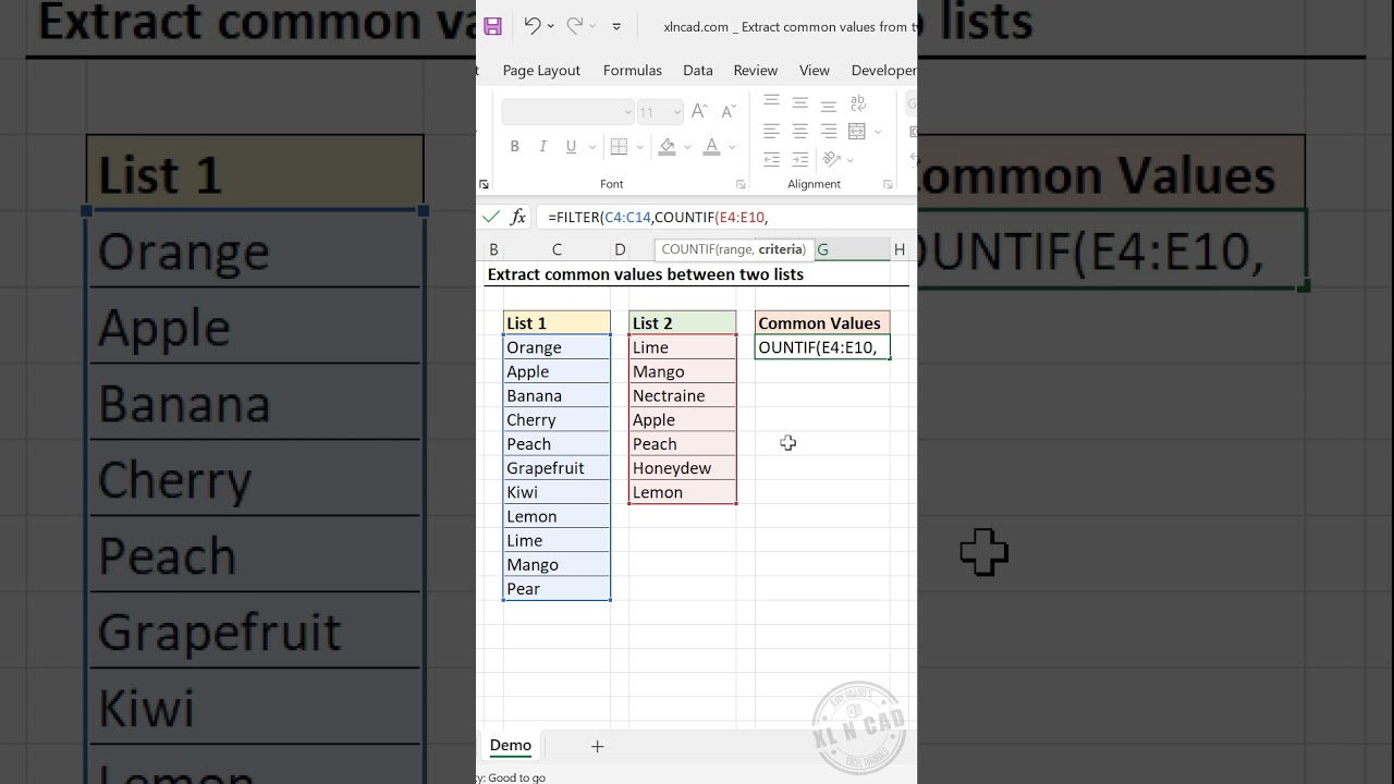 Excel Formula to Find Common Values Between Lists