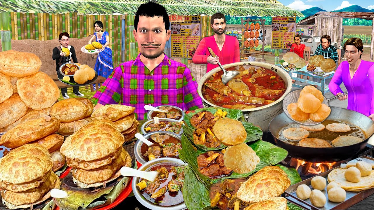 Delicious Mutton Curry & Puri Breakfast | Street Food Hindi Kahaniya 🍽️