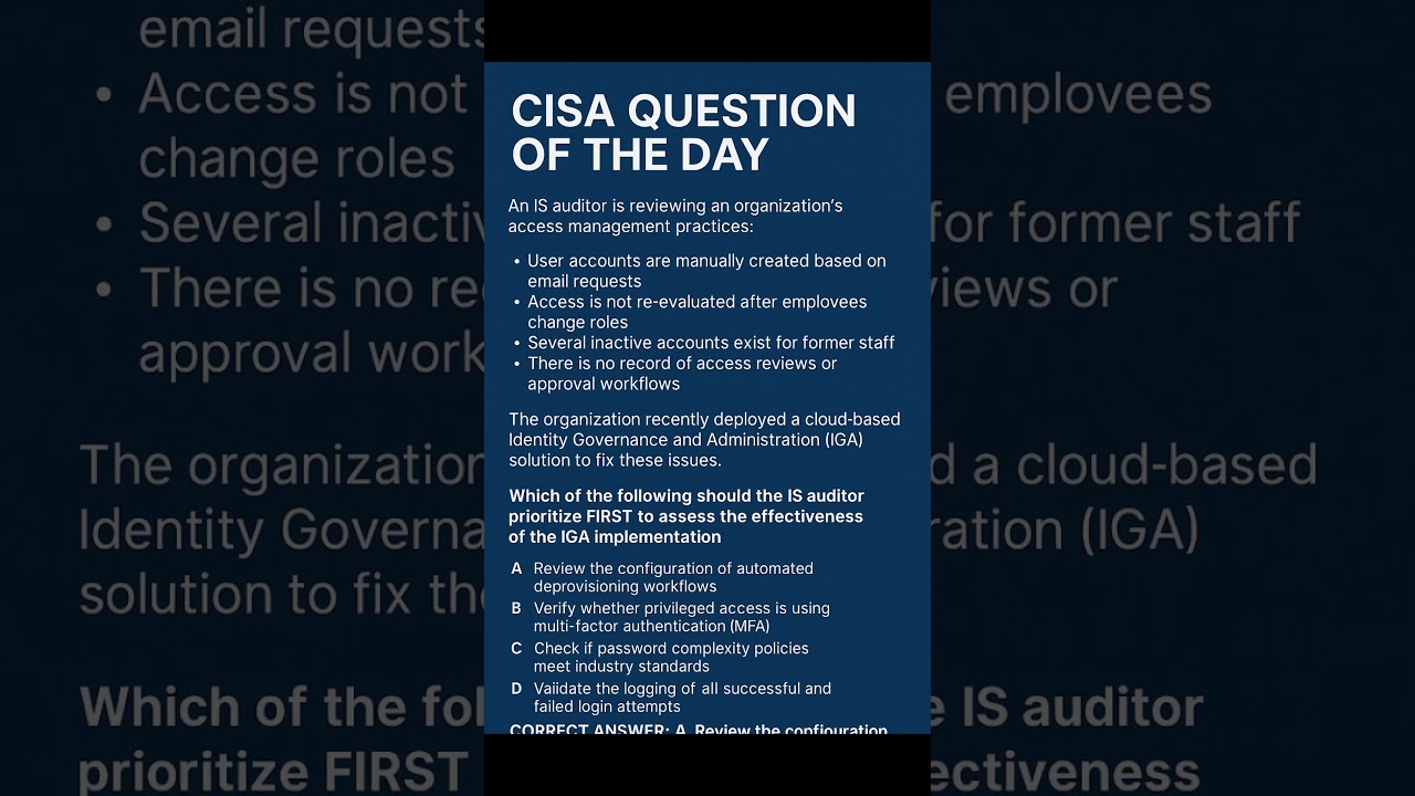 CISA Question of the Day 🔐 | Domain 5 | Overview of Identity Governance in 60 Seconds