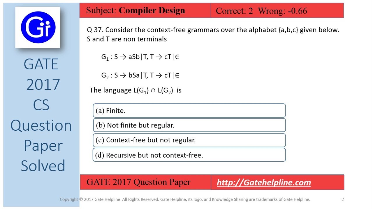 GATE 2017 CS Q37: Analyzing Context-Free Grammars over {a, b, c} 📝