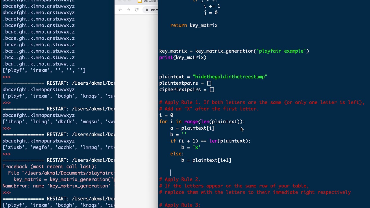 09 Playfair Cipher: Implementing Encryption Using Rule #1 in Python