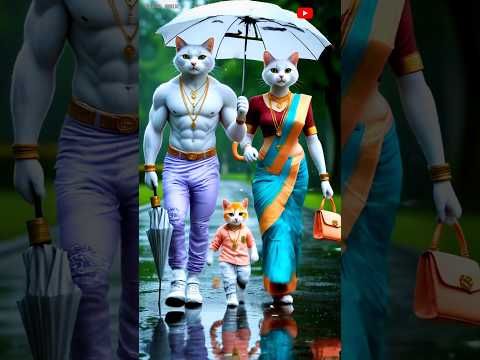 Cute kitten's and their family enjoy in rany weather #cute #cat #rain #shorts