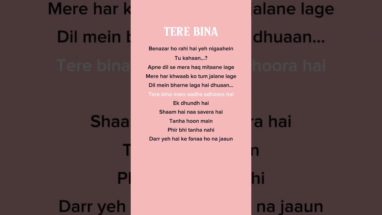 Tere Bina Song Lyrics: Apne Dil Se Haq Mitaate