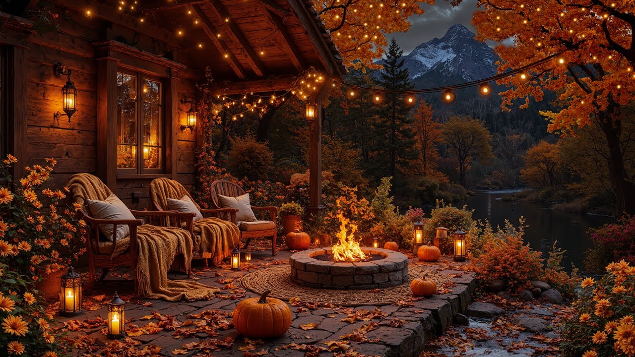 Cozy Fall Night Ambience with Fireplace & Jazz 🎶