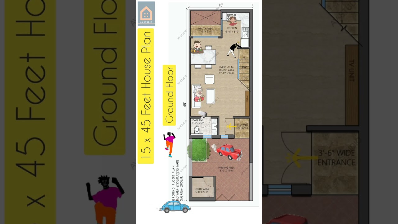 15 by 45 Feet House Plan || 3BHK Duplex House Plan || Ground Floor #shorts #houseplan #viralhouse