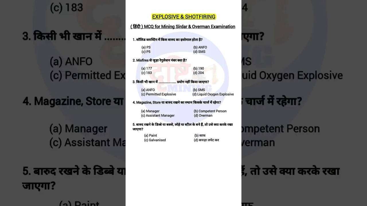 Master Explosive & Shotfiring Skills in Mining ⛏️ | Sirdar & Overman Notes & MCQs