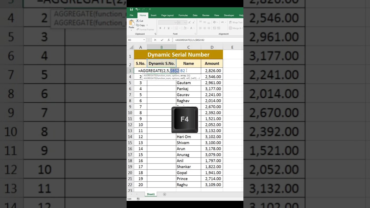 Dynamic Serial Numbers with Aggregate Formula in Excel🔥
