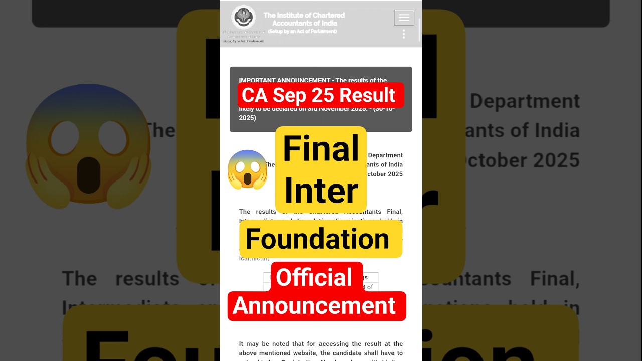 ICAI CA September 2025 Results Out: Final, Intermediate & Foundation Date Announced 📢