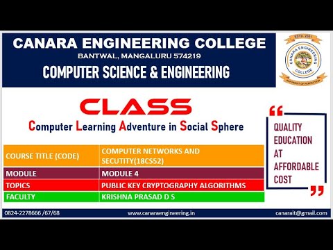 VTU COMPUTER NETWORKS AND SECURITY (18CS52) [Public Key Cryptography Algorithms] (M4 L3)