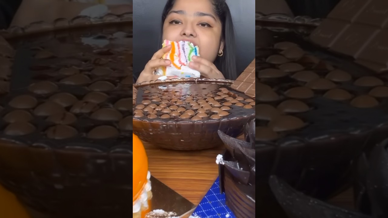 Creamy Vanilla Rainbow Cake & Chocolate Balls Mukbang 🌈