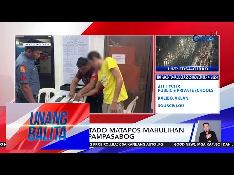 Lalaki, arestado matapos mahulihan ng baril at pampasabog sa Taguig | Unang Balita