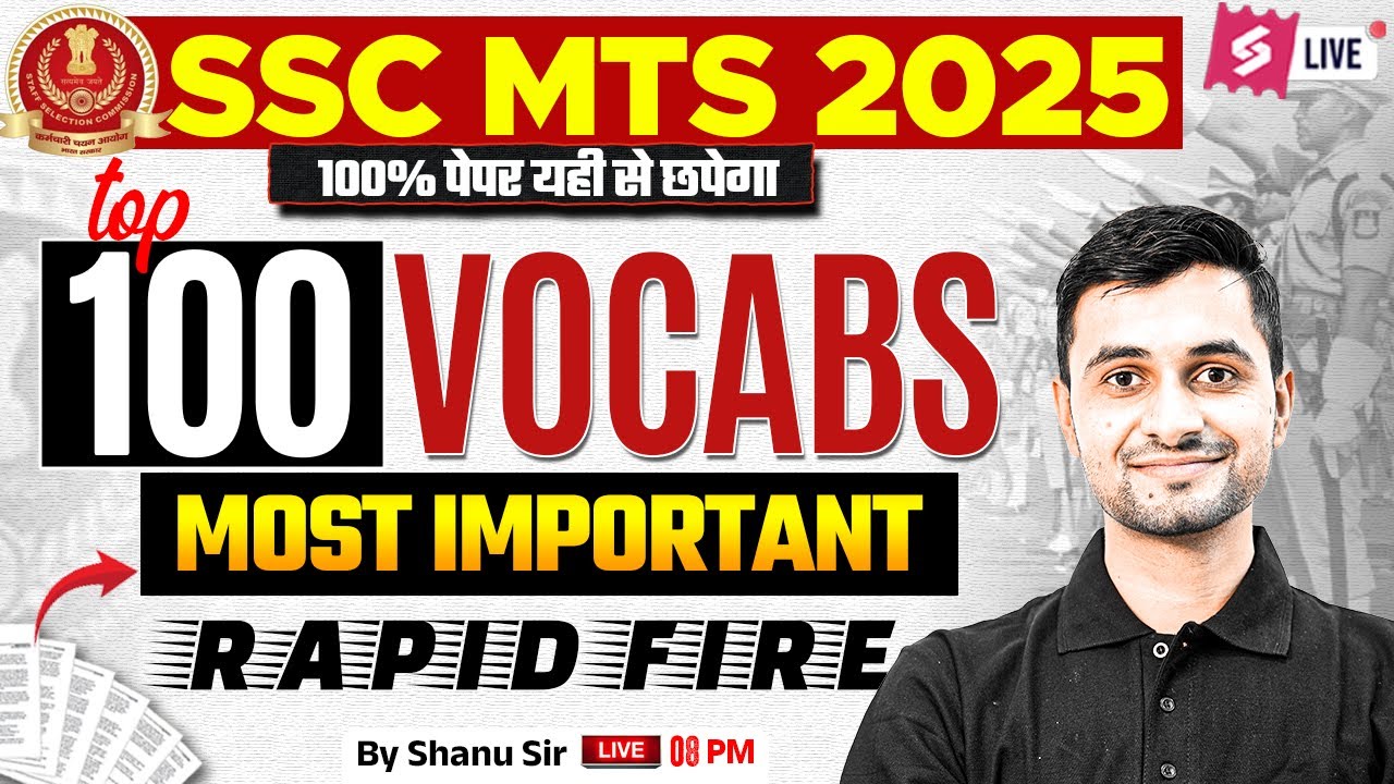 SSC MTS English Classes 2025 | Top 100 Vocab for SSC MTS 2025 | MTS English by Shanu Sir | Testbook