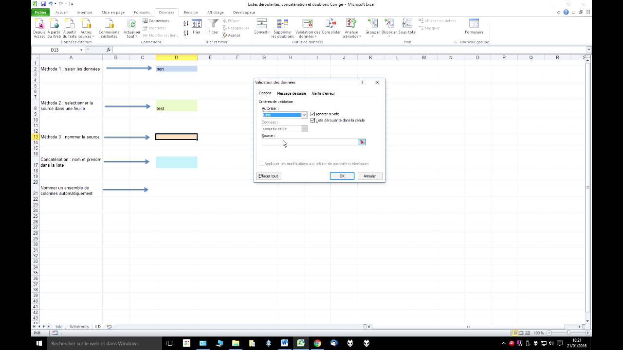 Excel 2010 : Listes déroulantes, doublons & concaténation