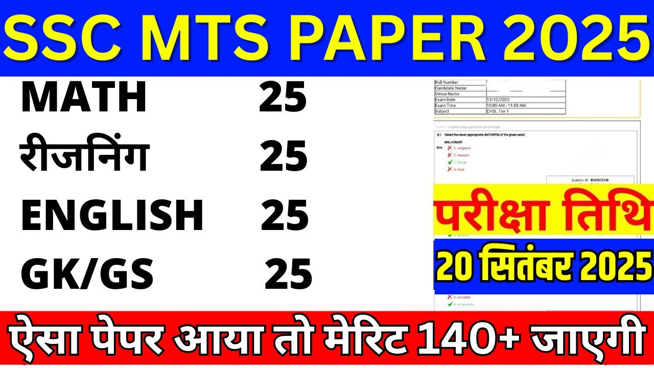 SSC MTS 2025 Previous Year Question Papers π