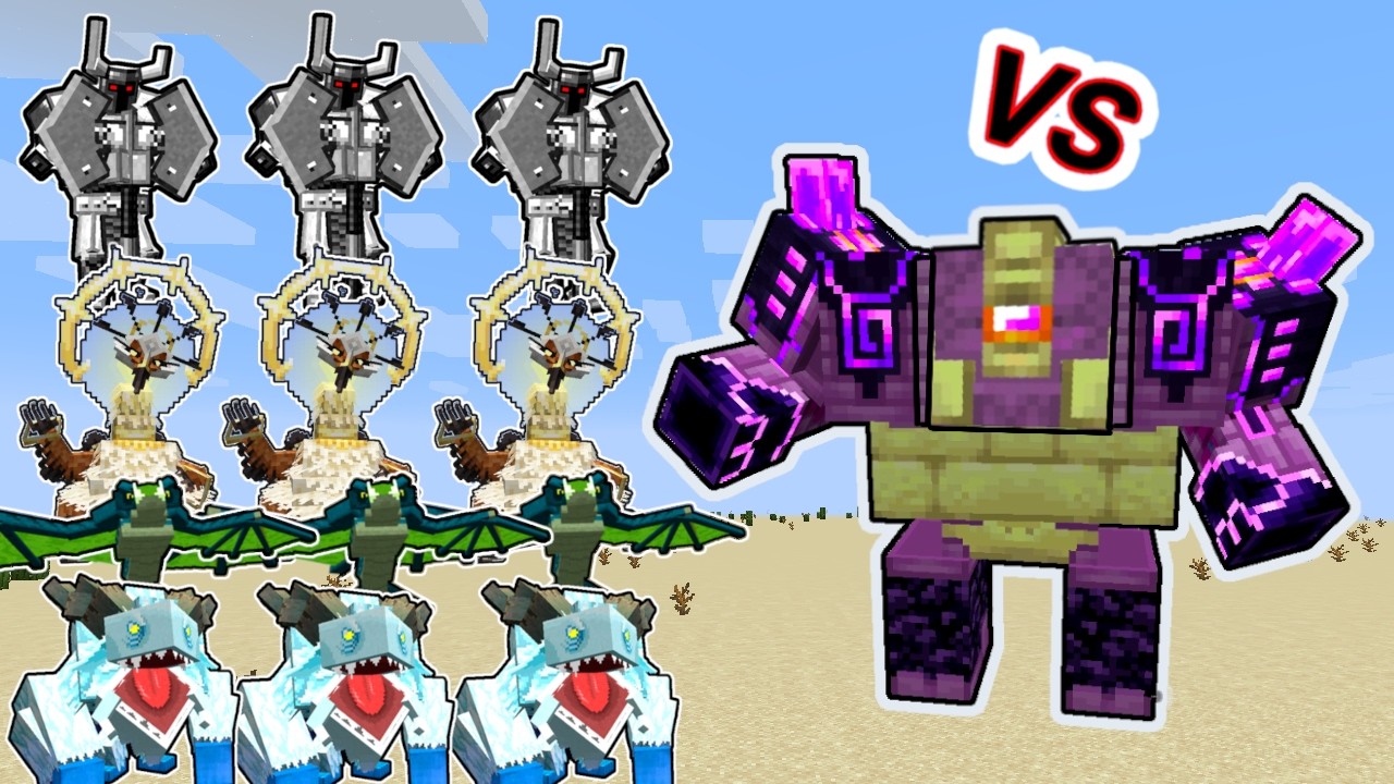 1 Ender Guardian Battles Multiple Mobs in Minecraft | 3v1 Challenge