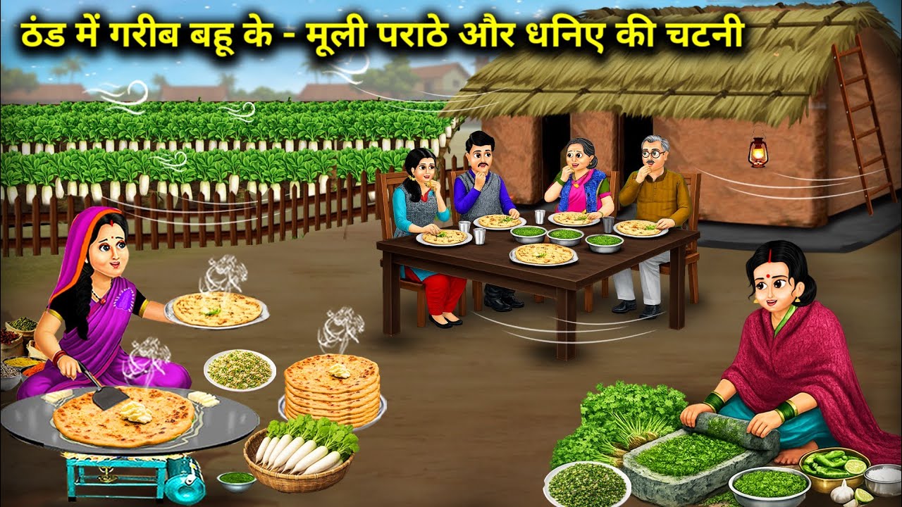 ठंड में गरीब बहू के - मूली पराठे और धनिए की चटनी | In the cold weather, the poor | Cartoon Video