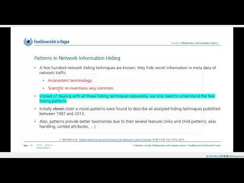 01731, Network Steganography, Chapter 5 (Hiding Patterns), Class at FernUniversität in Hagen