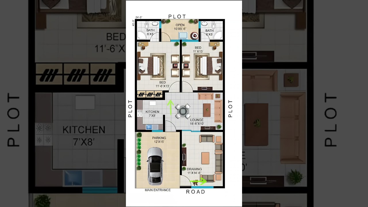 24x45 East-Facing Vastu House Plan 🏡 (1080 sqft)