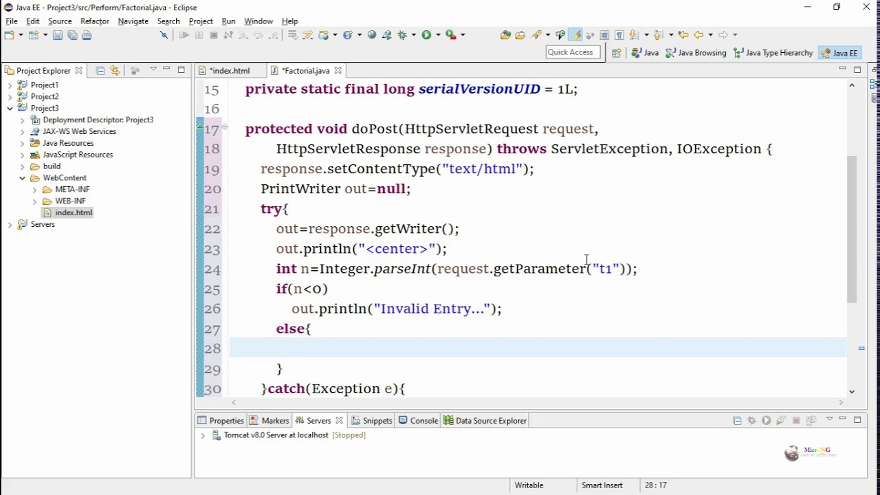 Servlet & JSP Tutorial: Factorial Example in Eclipse & Tomcat