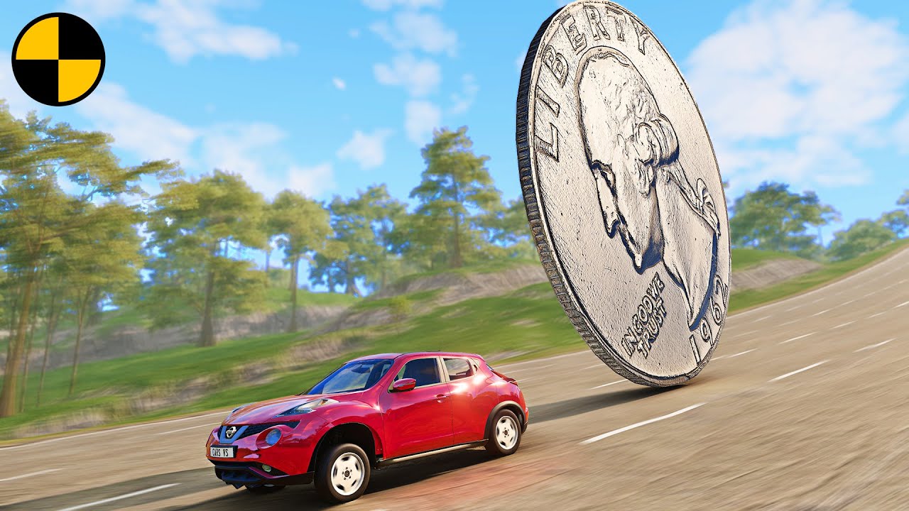Epic Showdown: Cars Dodge a Massive 32-Foot Quarter Dollar in BeamNG.Drive 🚗💰