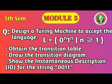 VTU 5th Sem TOC T.M for L={0βΏ1βΏ} | Transition Table & Diagram