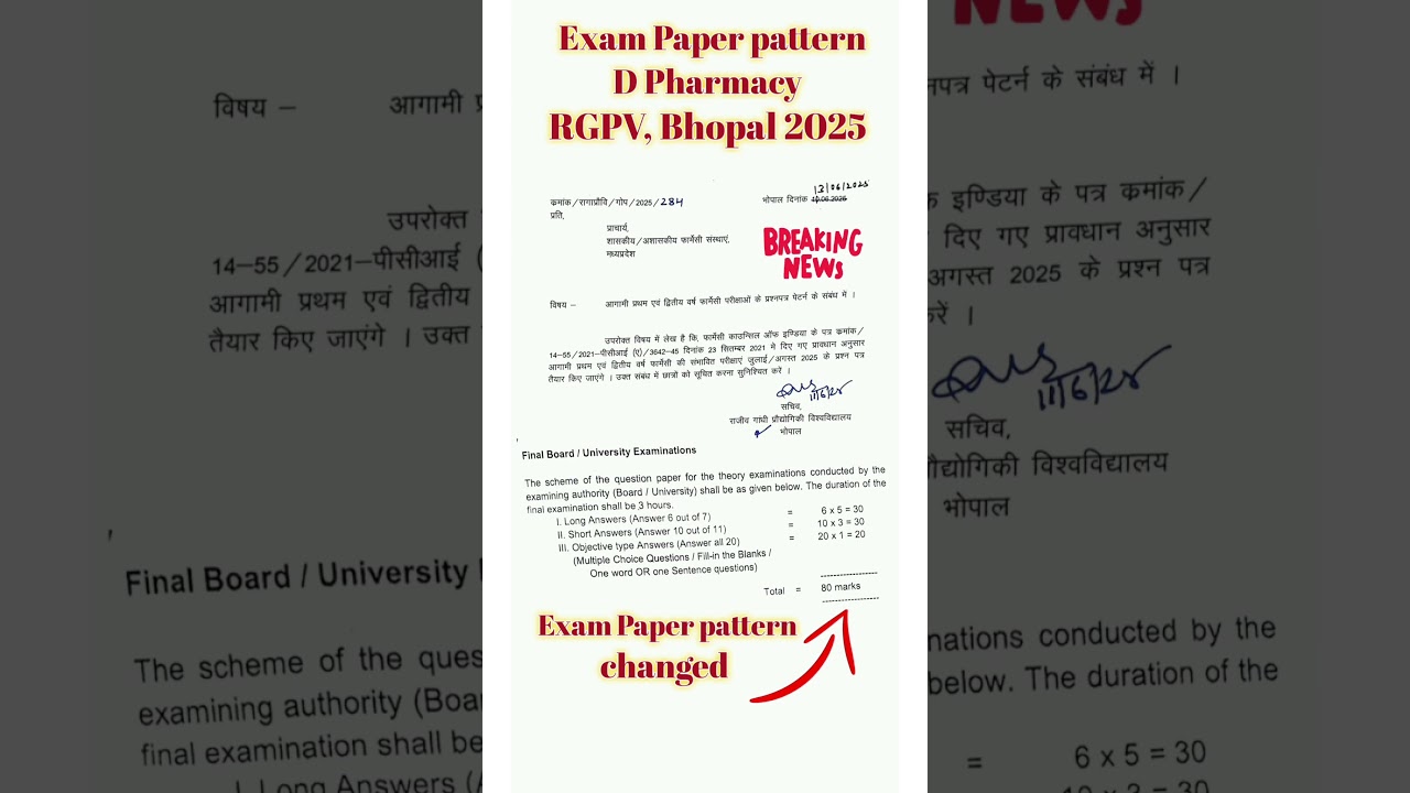 RGPV Diploma Pharmacy Exam Pattern Update