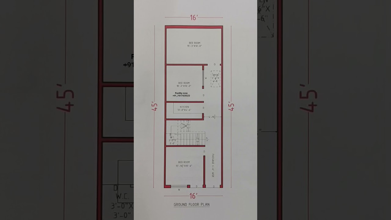 16x45 House Design Plan 🏡