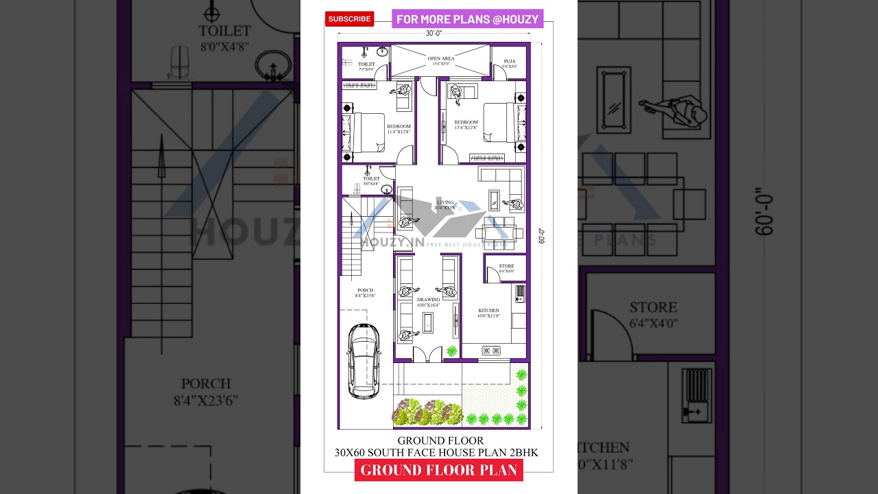 30x60 South-Facing Vastu House Plan 🏡