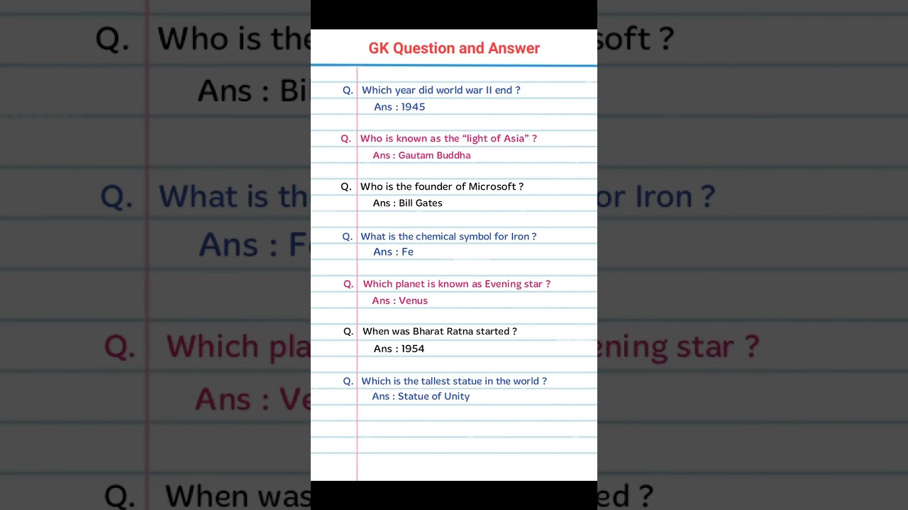 GK questions and answers #gkquestion #generalknowledge #billgates #microsoft #statueofunity#worldwar