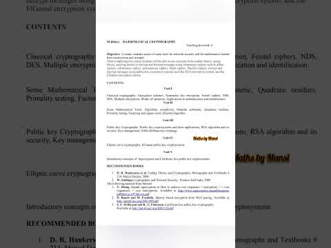 ☺️❣️MSC lV Semester Mathematical cryptography syllabus #ccsu #mscmathssyllabus #mathsbymansi #shorts