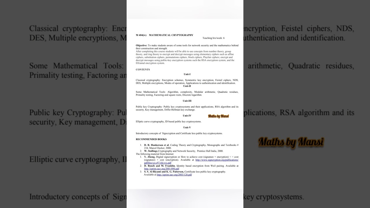 MSC IV Semester Mathematical Cryptography Syllabus 📚 | CCSU