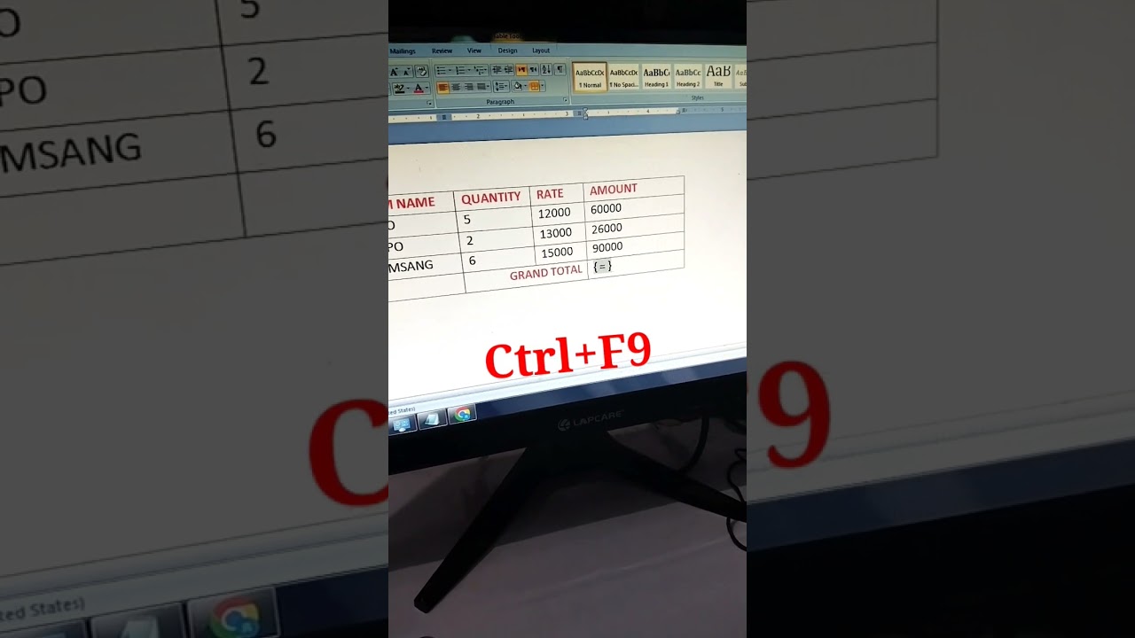 Master Table Calculations in MS Word π