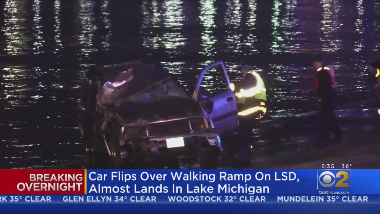 Car Flips on Lake Shore Drive Near Lake Michigan 🚗
