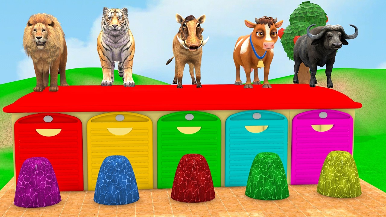 Long Slide Game with Colourful Duck Cow Tiger Gorilla Dog Elephant 3d Animal Game Funny 3d Animals