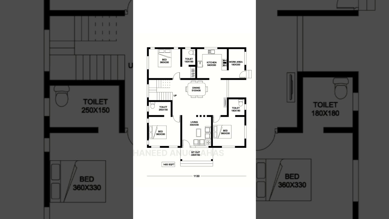 1400 sqft 3-Bedroom House Plans 🏡