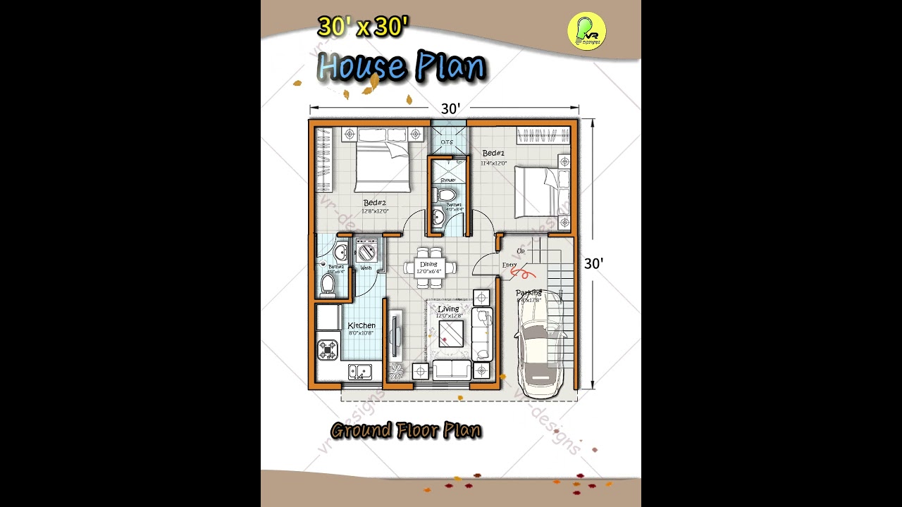 East-Facing 30x30 2BHK House Plan 🚗