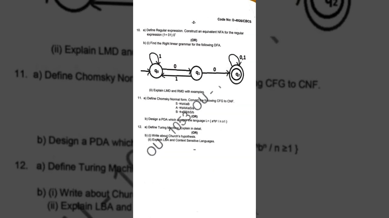 OU M.Sc Computer Science 2nd semester Paper -4 Automata Theory Question paper 2022