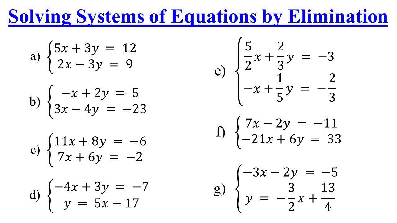 Elimination Method for Solving Systems of Equations