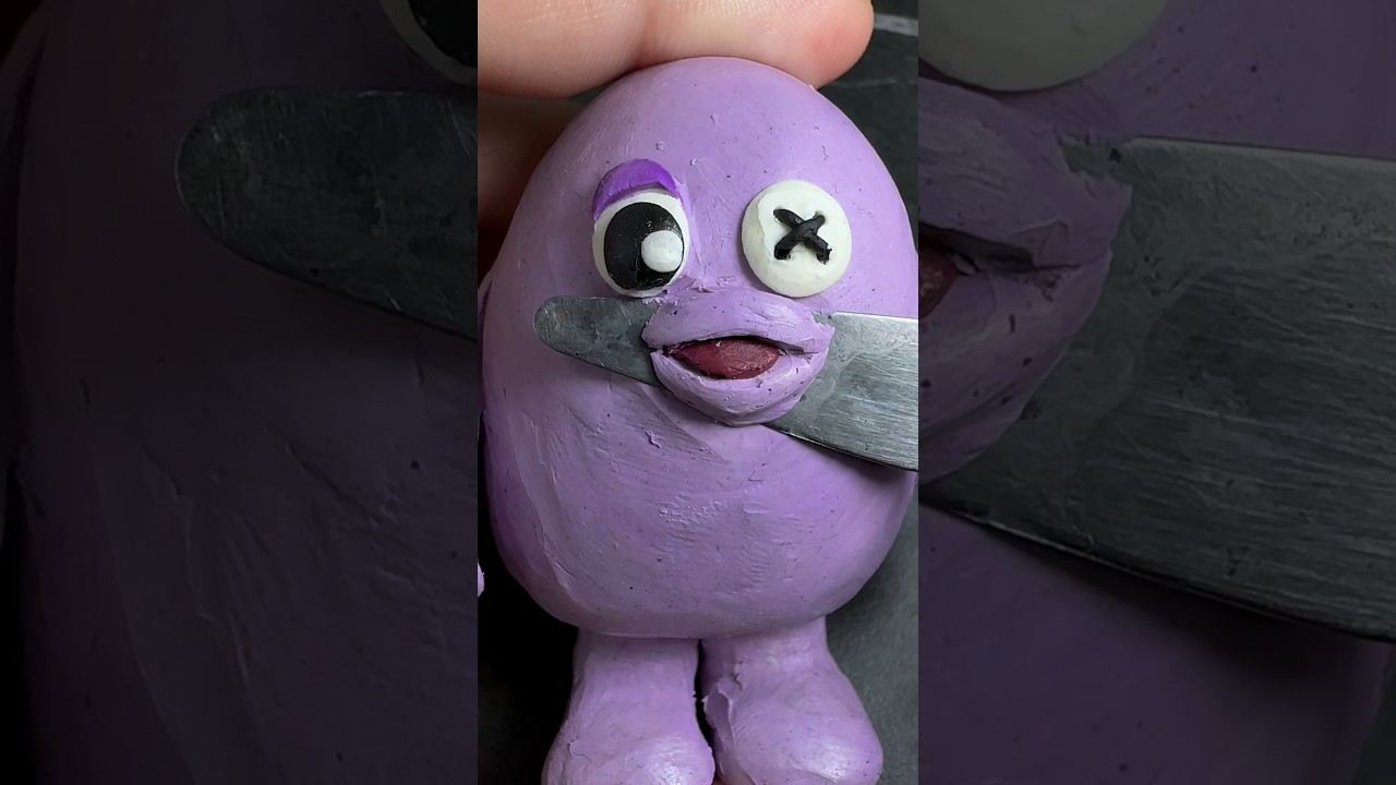 I made Grimace but he’s Rainbow friends #plasticine #sculpting #clay #grimace #roblox